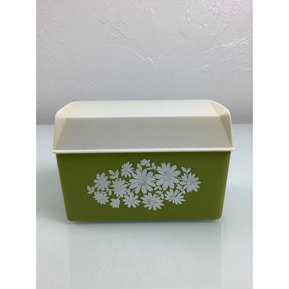 Vintage Other - RARE VTG 1970s Retro Daisy Flowers green plastic Flip top Recipe Card box